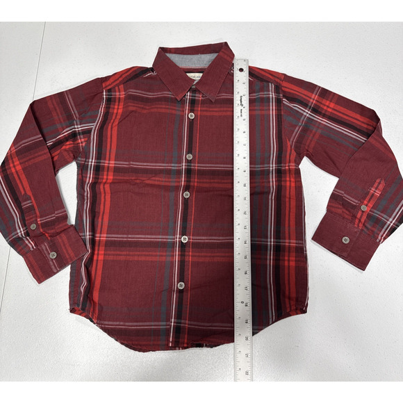 CALVIN KLEIN Jeans Boys Plaid Button up Shirt Long Sleeve Small 8 Red Gray - Picture 6 of 8